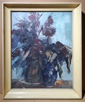 Zoltán Bertha: still life with dry leaves (painting gallery oil painting) painter from Sárospatak