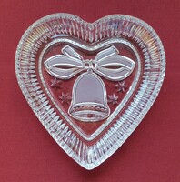 Karácsonyi üveg tál tányér kínáló harang csengő minta szív alak