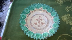 Its beauty is folk art-rare fired ceramic decorative bowl-wall bowl-table offering turquoise leaf diam.