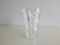 Square vase, old glass vase with star pattern, polished, thick walls, 21 cm