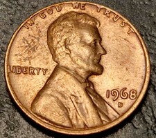 1 cent, 1968.D, Lincoln Cent, kitöltési hibával.
