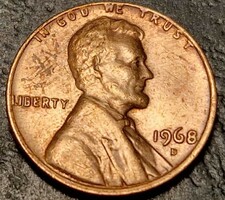 Amerikai Egyesült Államok, 1 cent, 1968.D, Lincoln Cent, kitöltési hibával.