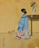 Zhou Pei Chun (Kína , müködött 1880-1910 között): LÁNY SZOBAKUTYÁVAL