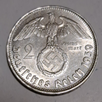 Horogkeresztes ezüst 2 birodalmi márka 1939.  (551)