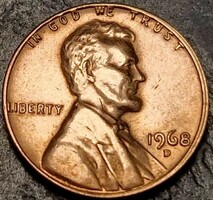 Amerikai Egyesült Államok, 1 cent, 1968.D, Lincoln Cent, kitöltési hibával.