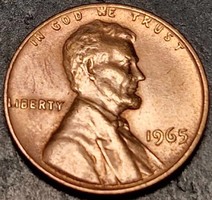 Amerikai Egyesült Államok, 1 cent, 1965., Lincoln Cent, kitöltési hibával.