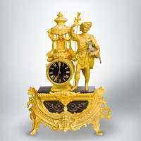 French half-baked figural fireplace clock with stone inlay and dial
