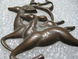 Pair of deer, patinated red copper, can be sewn on, 5 cm