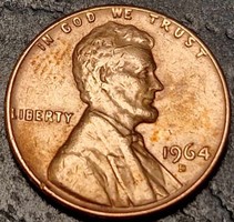 Amerikai Egyesült Államok, 1 cent, 1964.D., Lincoln Cent, kitöltési hibával.