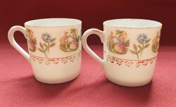 2 pieces of antique rare eggshell thin porcelain coffee mocha cup with lady and flower pattern espresso