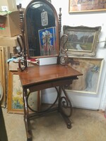 Alt Wien Thonet 1890-1900 Dupla Fiókos Fésülködő,Pipere Asztal,Fazettás Tükörrel.