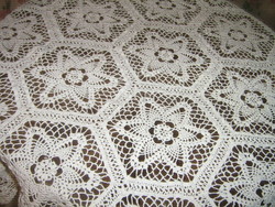 Beautiful antique handmade crocheted snow-white tablecloth