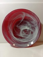 Karácsonyi piros-fehér üveg asztalközép kínáló tál 30 cm