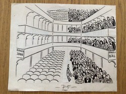 Original caricature drawing by the free mouth. Modern theater for paper, 23 x 19 cm