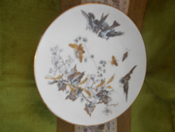 Antik Pirkenhammer tányér madarakkal  -plasztikus aranyszínű festéssel