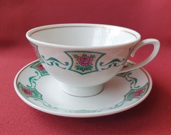 CP Lettin német porcelán kávés teás szett csésze csészealj tányér rózsa mintával