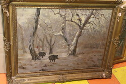 Antique signed hunting painting 789