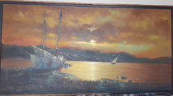 Large painting, ships at sunset. W.Vennekamp