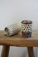 Mosaic candle holder pair - in good condition
