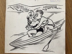 Várnai György eredeti karikatúra rajza a Szabad Száj c. lapnak     Vadevezős 18 x 18 cm