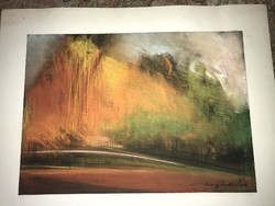 Nagy ödon: landscape playing in red pastel, paper Transylvanian painter