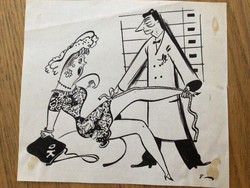 Toncz Tibor eredeti karikatúra rajza a Szabad Száj c. lapnak     18 x 16 cm