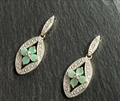 • Valódi, természetes smaragd drágaköves  sterling ezüst füli 925, 14K aranyozva  - új