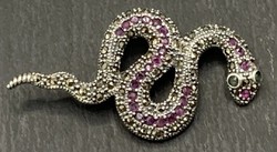 Hatalmas csodaszép kígyó, sterling  ezüst bross rubinnal, smaragddal, markazittal/925/ --új