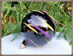 Large, painted, black glass sphere Christmas tree decoration