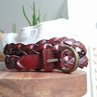 Women's vintage leather belt braided 130 cm