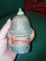 Antique wooden hand-made, painted stopper for a large glass 12 cm