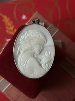 Beautiful large size antique shell cameo pendant female portrait fine work