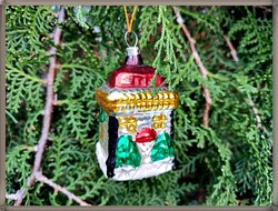 House-shaped, painted glass Christmas tree decoration