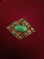 Antique green stone brooch pin