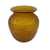 Retro acid etched yellow glass vase m652