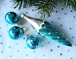 Üveg  türkiz pöttyös karácsonyfa díszek 4db együtt 2.5-10cm