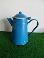 Blue tin enamel pouring jug, height, 23 cm.