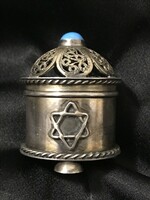 Silver ornament with Judaica filigree turquoise decoration