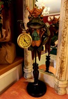 New! Elegant frog king on a stand, with a clock in his hand 37 cm