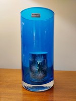 Blue glass vase decor cylindrical vase 26 cm