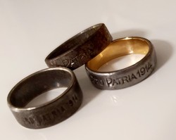 Arannyal és ezüsttel bélelt és egy vas (3db) 1. Vh-s Pro Patria gyűrű 1914-ből
