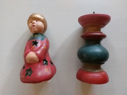Christmas ceramic angel candle holder wooden candle holder red green