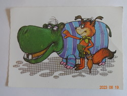 Old postal clean postcard with fairytale characters - based on the Misi squirrel puppet film - Pannonia film studio