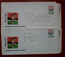 2 usa clear air mail envelopes with lake placid olympic stamp