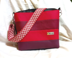 Red-black women's side bag, crossbody bag with red strap