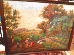 Huge beautiful tapestry picture in frame, behind glass 112 x 82 cm
