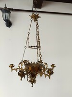 Antique Ceiling Candle Chandelier Brass Non Electric 6 Arm 712 8338