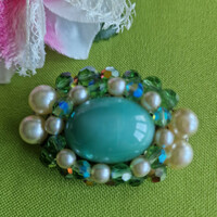 Badge, brooch bro231 - turquoise pearl 50x35mm