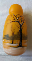 Szecessziós többrétegű sárga kézi festésű üvegváza