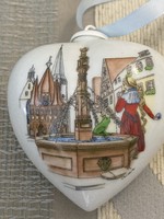 Hutschenreuter porcelain heart pendant, frog king fairy tale pattern 1998
